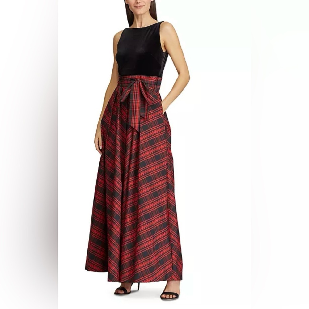 Lauren Ralph Lauren Black and Red Plaid Sleeveless Gown